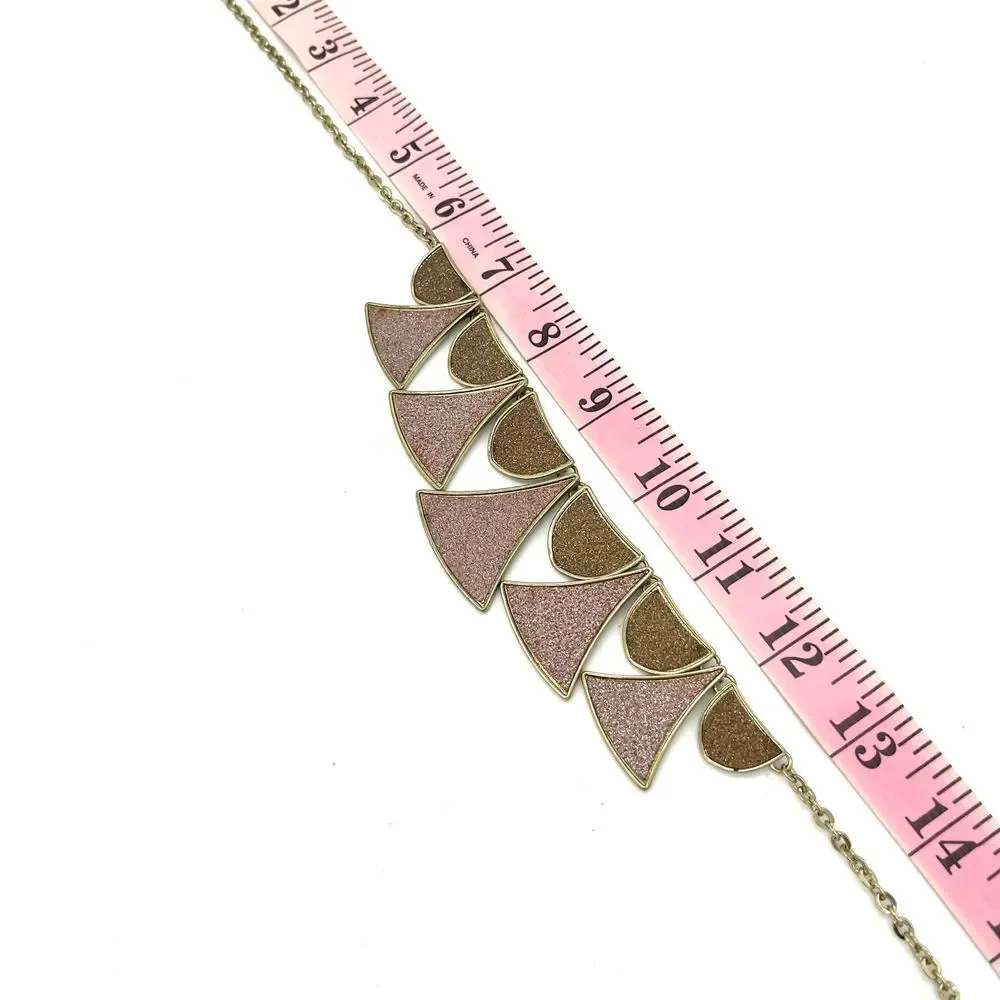 Statement Geometric Fan Necklace Gold Pink Brown Glitter Art Deco Style  Jewelry